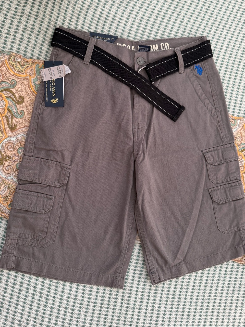 New Vintage Y2K US Polo Assn Boys Cargo Shorts with Belt Size 16
